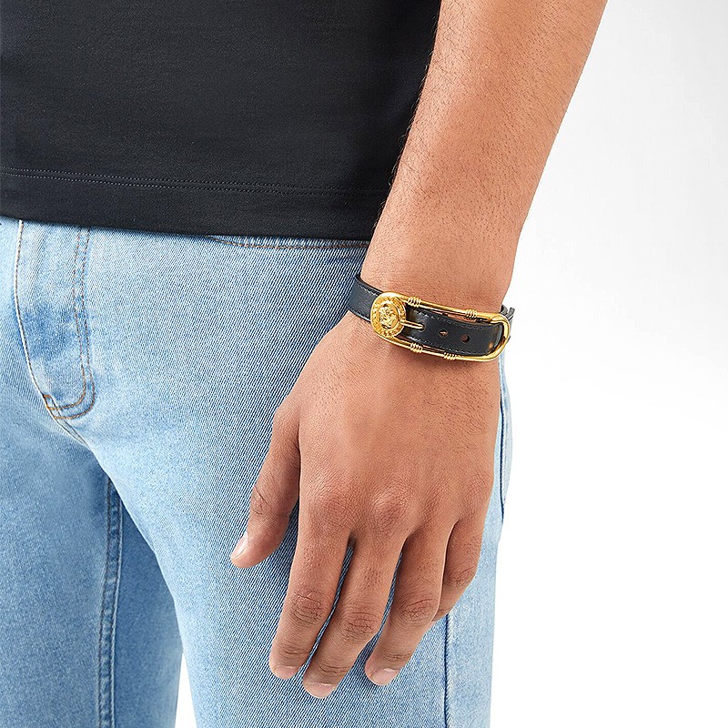 Details for Versace 黑色軟皮革金屬扣飾手環 DG08030-DMTN-D41OH