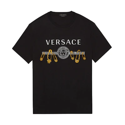 VERSACE Black Casual Crew Neck T-Shirt with Logo Print A85159-A228806-A2003