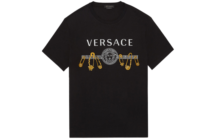 Order VERSACE Black Casual Crew Neck T-Shirt with Logo Print A85159-A228806-A2003
