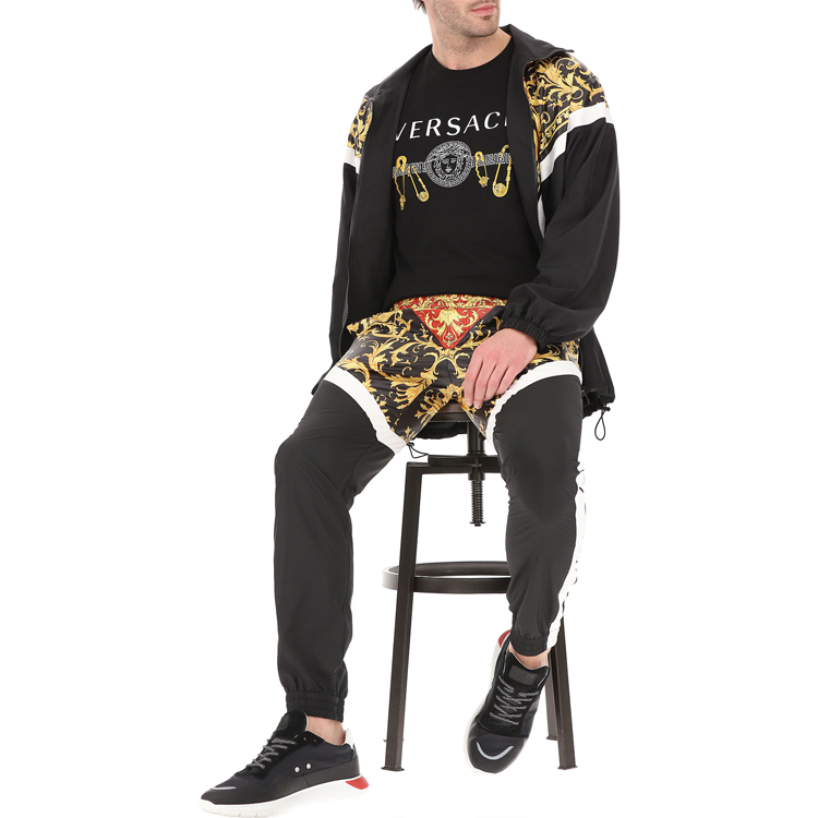 Shop VERSACE Black Casual Crew Neck T-Shirt with Logo Print A85159-A228806-A2003