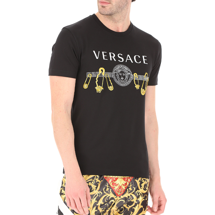 Sizing VERSACE Black Casual Crew Neck T-Shirt with Logo Print A85159-A228806-A2003