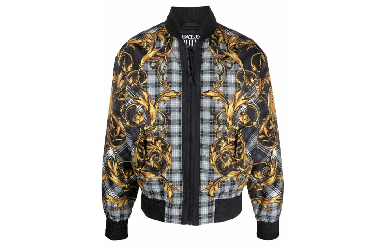 Versace Black Checkered Baroque Print Bomber Jacket 71GAS421-CQS06-G80