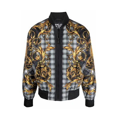 Versace Black Checkered Baroque Print Bomber Jacket 71GAS421-CQS06-G80