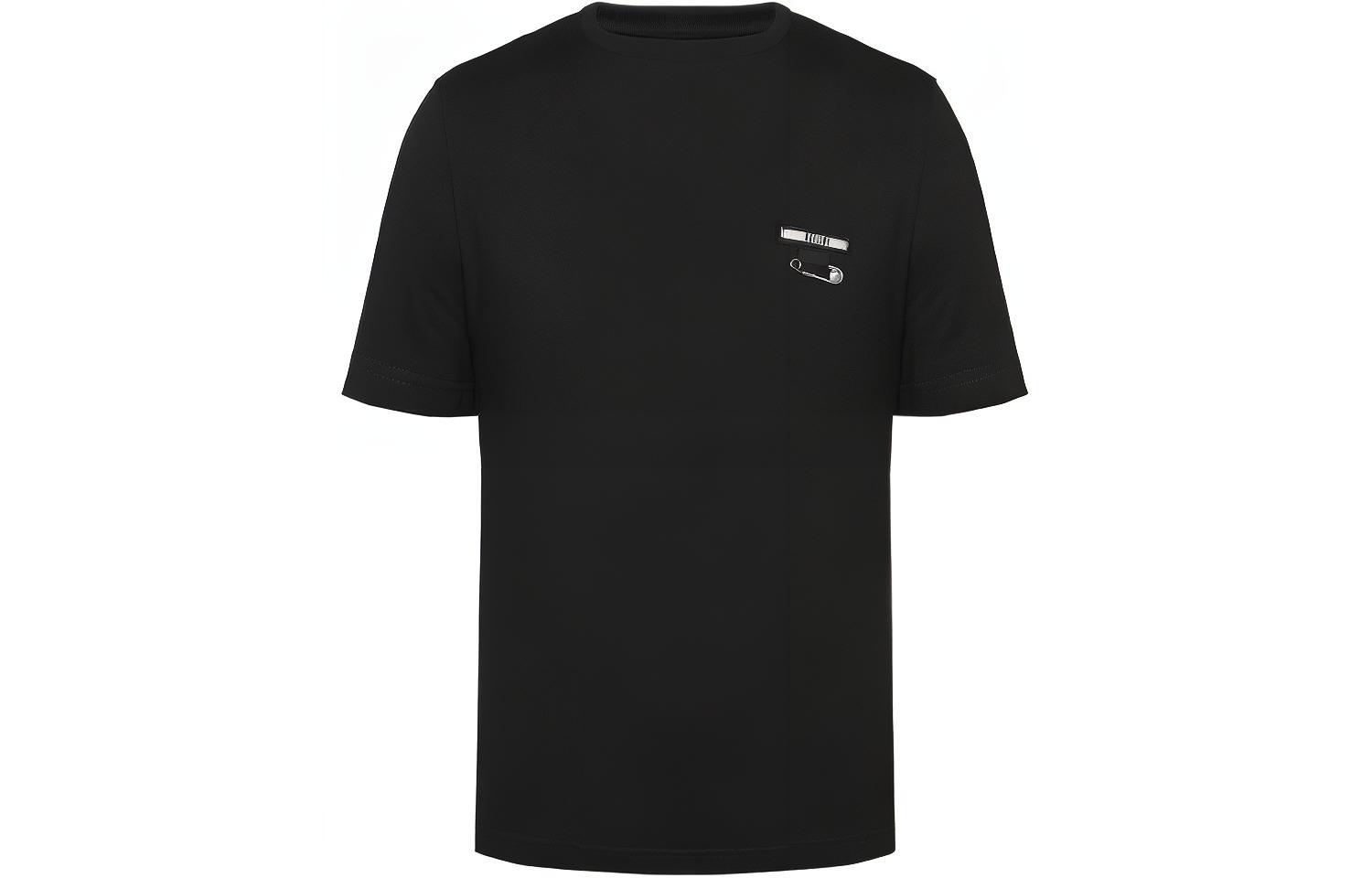 VERSACE Black Cotton Crewneck T-Shirt with Safety Pin Decoration BU90489-BJ10289-B1008