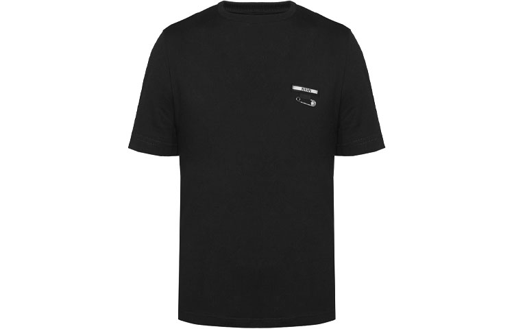 VERSACE Black Cotton Crewneck T-Shirt with Safety Pin Decoration BU90489-BJ10289-B1008 圖 2
