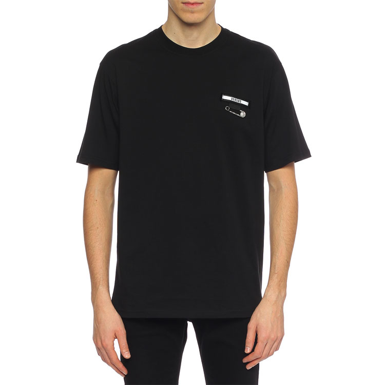 VERSACE Black Cotton Crewneck T-Shirt with Safety Pin Decoration BU90489-BJ10289-B1008 圖 3