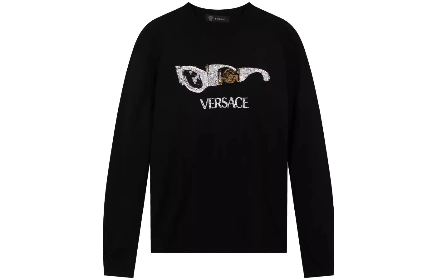 Versace Black Cotton Sweatshirt with Logo Letter Print A86050-A233965-A1008