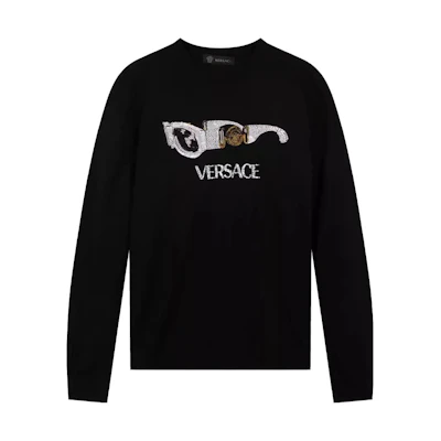 Versace Black Cotton Sweatshirt with Logo Letter Print A86050-A233965-A1008