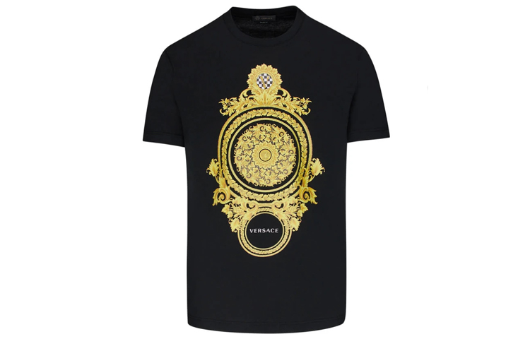 VERSACE Black Crew Neck T-Shirt with Graphic Print A85169-A228806-A1008