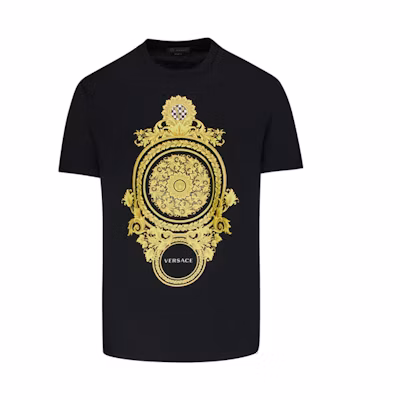 VERSACE Black Crew Neck T-Shirt with Graphic Print A85169-A228806-A1008