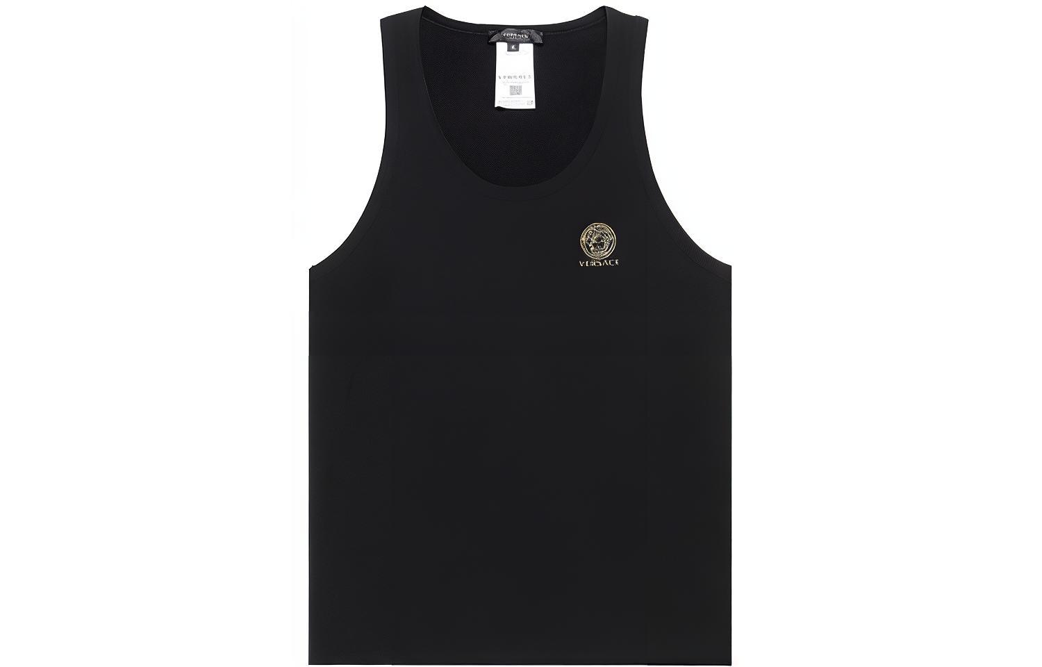 Versace Black Crew Neck Tank Top with Logo Print AUU01012-A232741-A1008