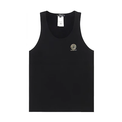 Versace Black Crew Neck Tank Top with Logo Print AUU01012-A232741-A1008