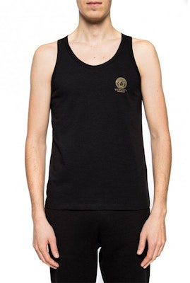 Versace Hitam Tank Top Leher Bulat dengan Cetakan Logo. AUU01012-A232741-A1008 Shop Versace Hitam Tank Top Leher Bulat dengan Cetakan Logo. AUU01012-A232741-A1008
