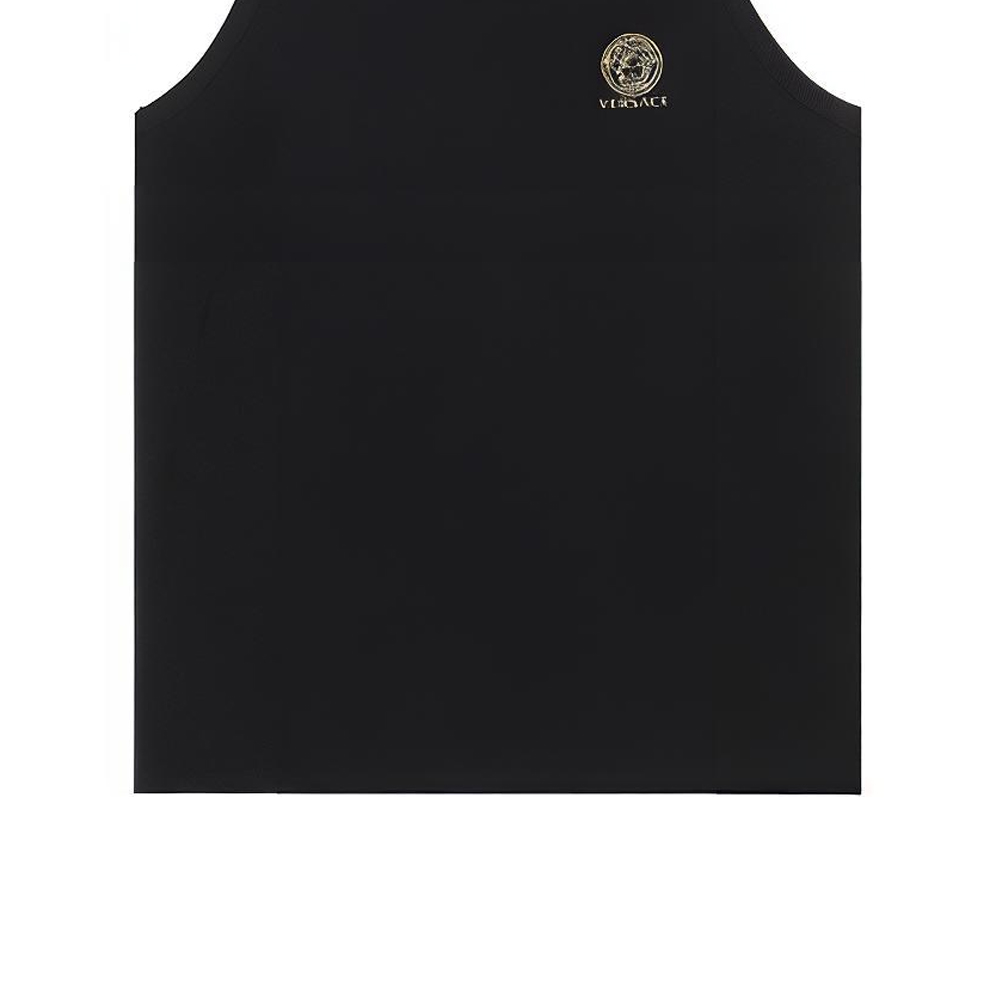 Sizing Versace Hitam Tank Top Leher Bulat dengan Cetakan Logo. AUU01012-A232741-A1008