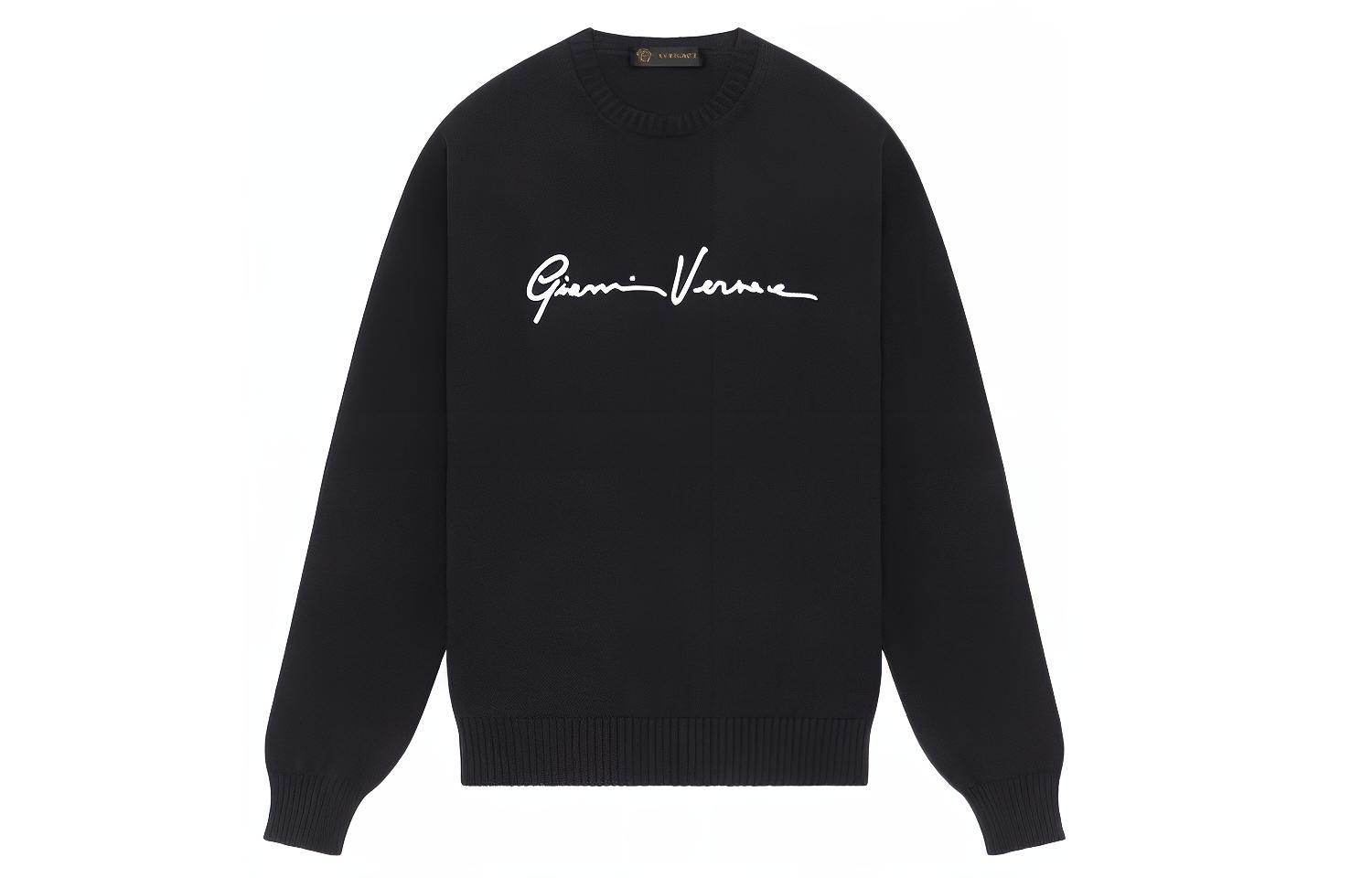 VERSACE Black Crewneck Embroidered Knit Sweater A85006-A232493-A1008