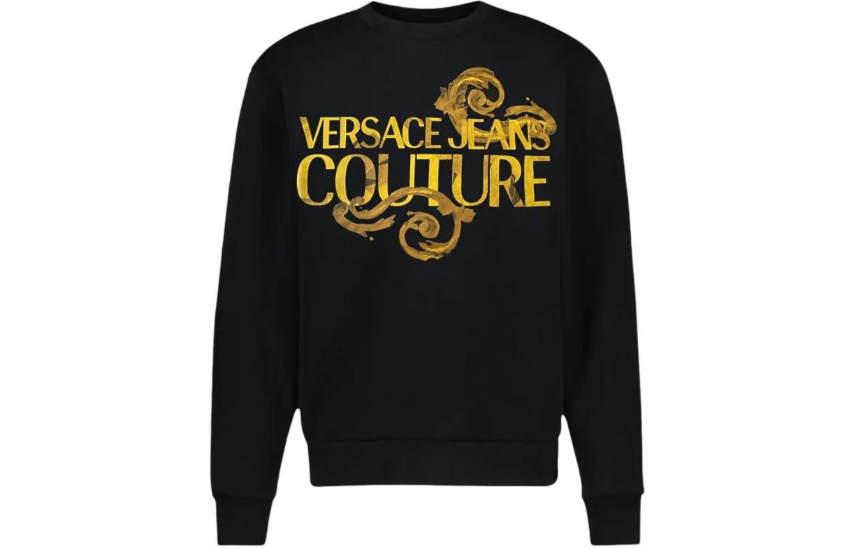 Versace Black Crewneck Long-Sleeve Sweatshirt with Letter Print 76GAIG-01CF0-1GG89