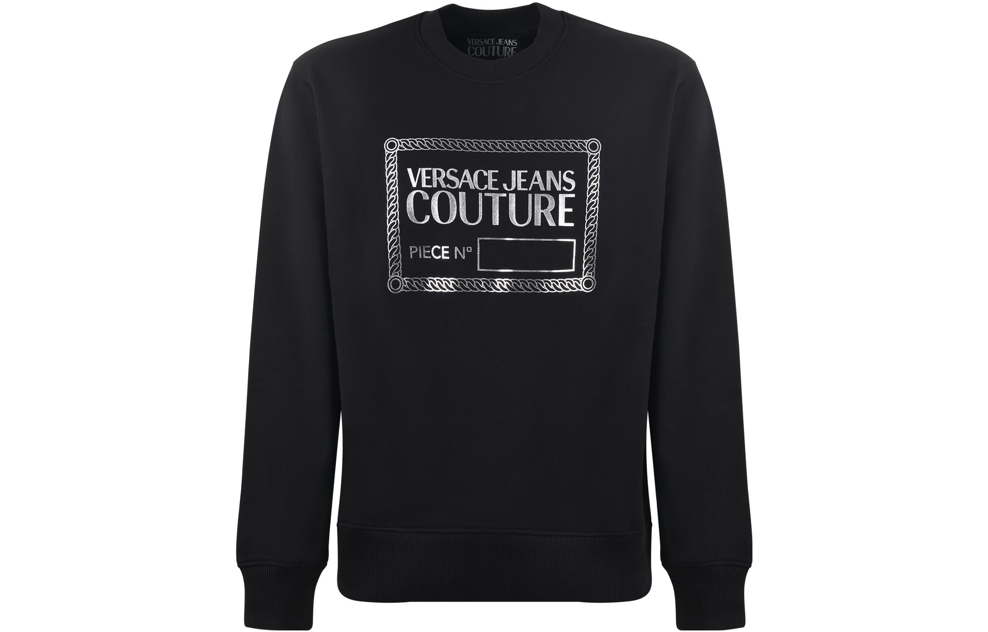 Versace Black Crewneck Pullover Sweatshirt with Letter Print 75GAIT11-CF06T-S89