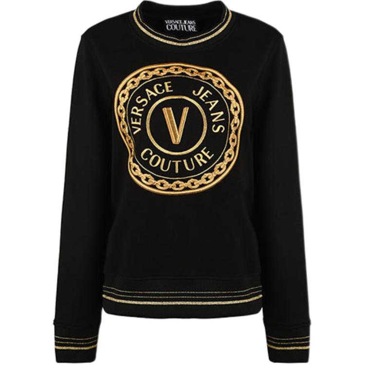 Versace Black Crewneck Pullover Sweatshirt with Logo Print B6HWA7TO-30318-K42