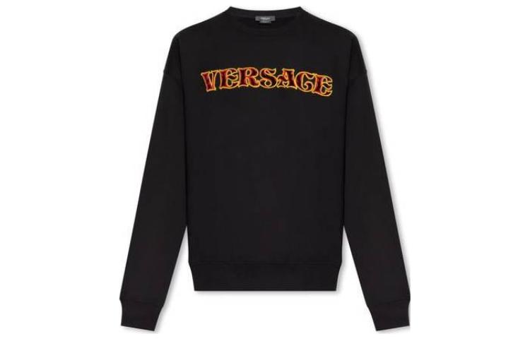 Versace Black Crewneck Slim Fit Letter Print Long Sleeve Sweatshirt 10107141A077801B000