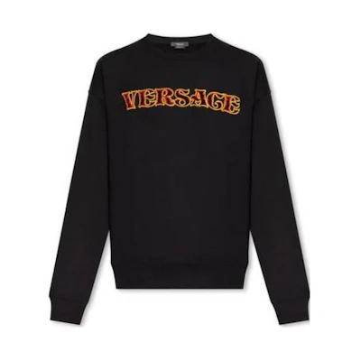 Versace Black Crewneck Slim Fit Letter Print Long Sleeve Sweatshirt 10107141A077801B000