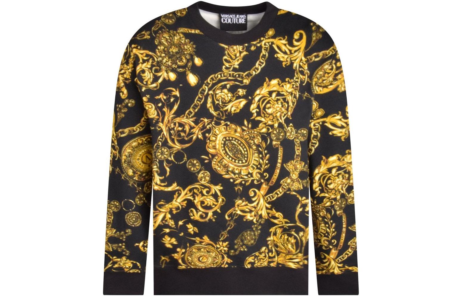 Versace Black Crewneck Sweatshirt with Floral Pattern Print 71GAI3R0-FS002-G89