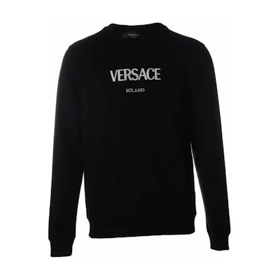 Versace Black Crewneck Sweatshirt with Logo Letter Graphic Design A89389A231242A1008