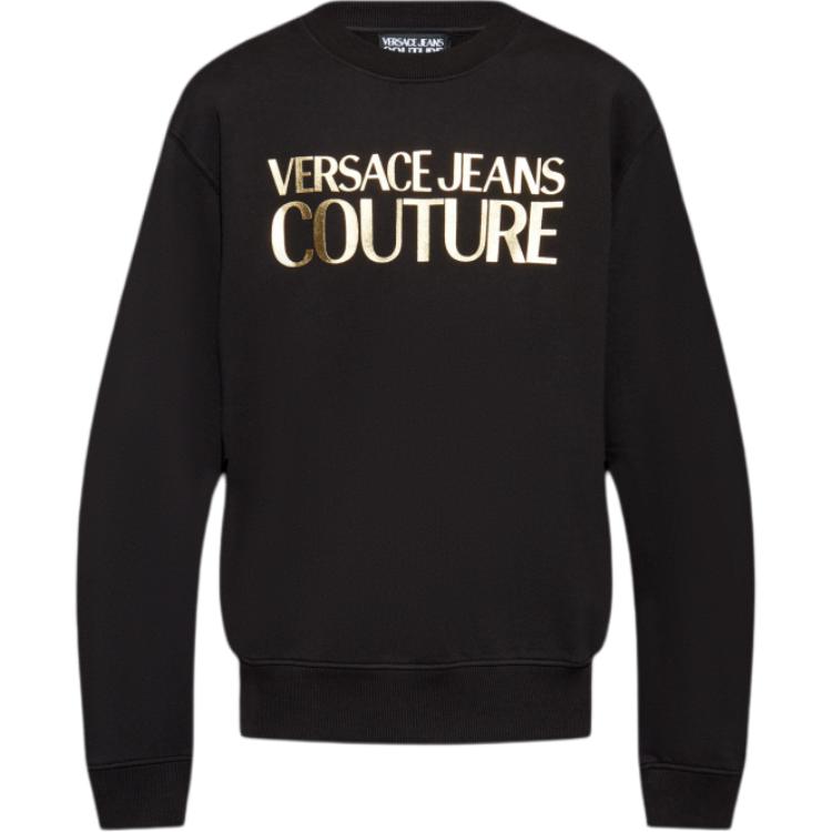 Versace Black Crewneck Sweatshirt with Logo Letter Print Long Sleeves 77GAIT05-CF00T-G89