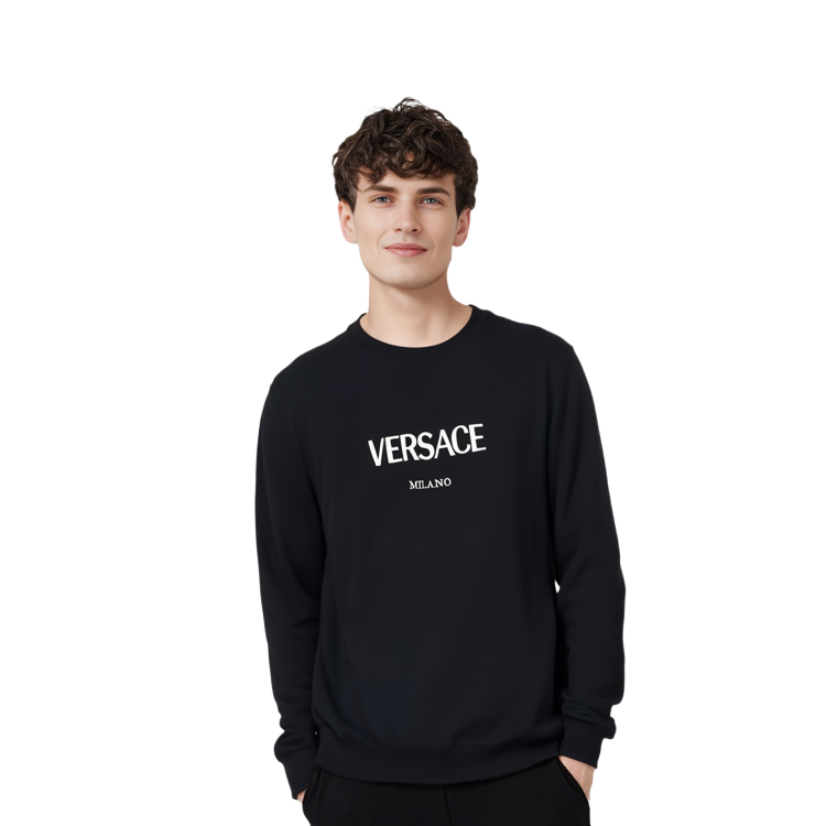 Details for Sudadera Negra Versace con Diseño Gráfico de Logo Letras. A89389A231242A1008