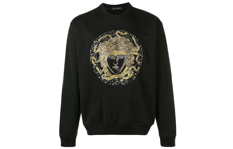 Versace Black Crewneck Sweatshirt with Logo Print and Medusa Design A80471-A217878-A008-FS