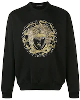 Versace Black Crewneck Sweatshirt with Logo Print and Medusa Design A80471-A217878-A008-FS Versace Black Crewneck Sweatshirt with Logo Print and Medusa Design A80471-A217878-A008-FS