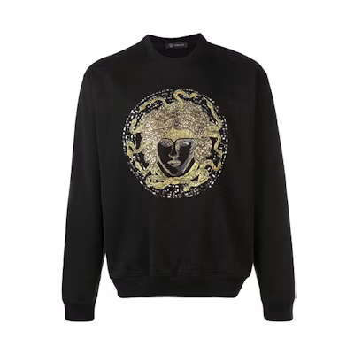 Versace Black Crewneck Sweatshirt with Logo Print and Medusa Design A80471-A217878-A008-FS