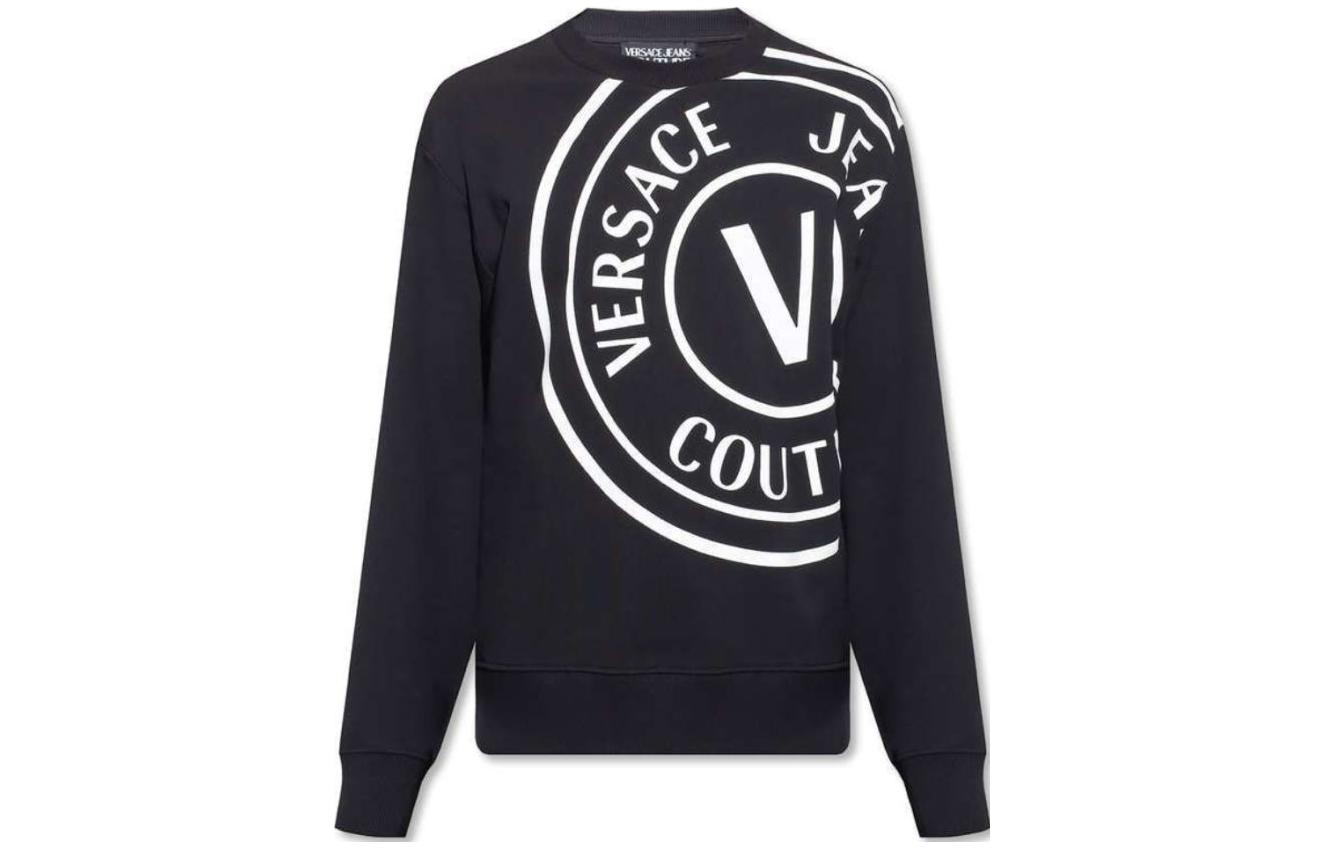 Versace Black Crewneck Sweatshirt with Logo Print Long Sleeves 72GAIT19-CF01O-899