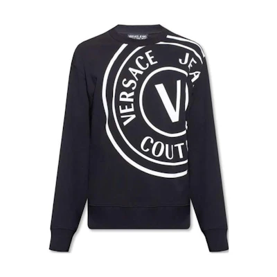 Versace Black Crewneck Sweatshirt with Logo Print Long Sleeves 72GAIT19-CF01O-899