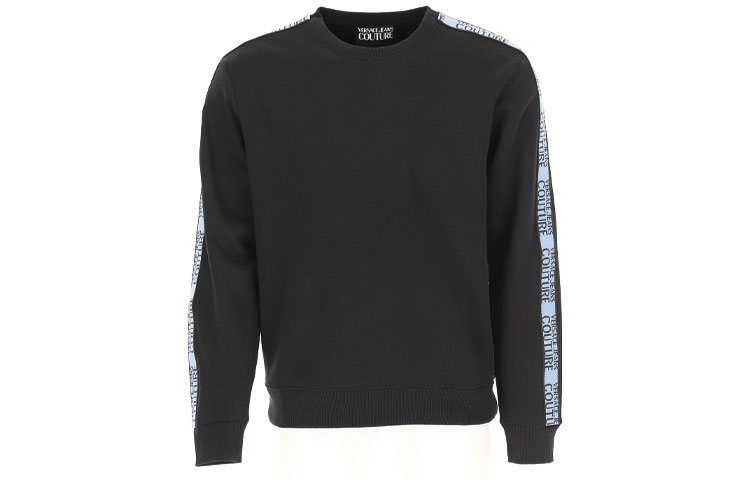 Versace Black Crewneck Sweatshirt with Side Sleeve Logo and Fleece Lining B7GUA7FH-13936-899