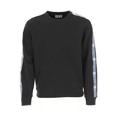 Versace Black Crewneck Sweatshirt with Side Sleeve Logo and Fleece Lining B7GUA7FH-13936-899