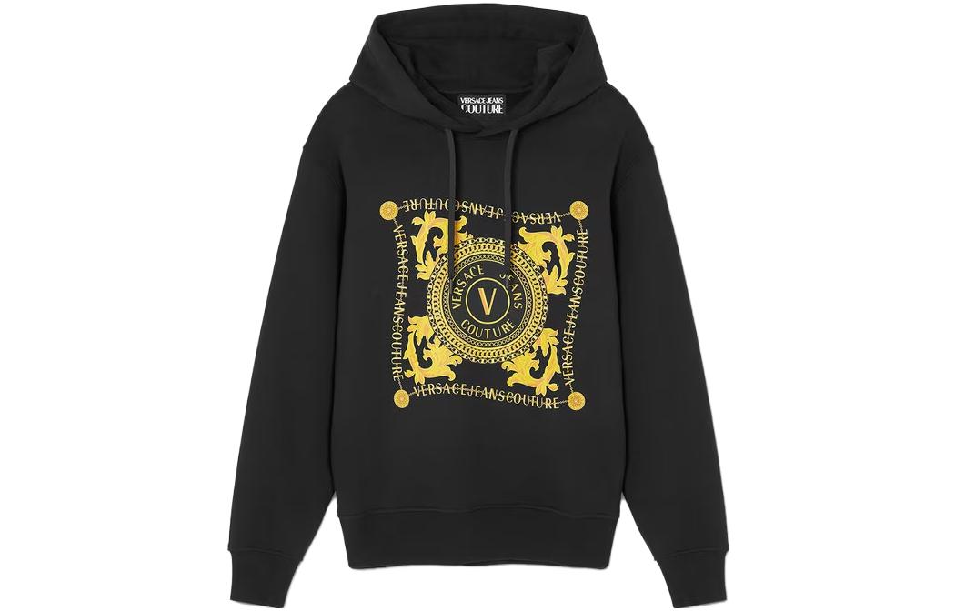 Versace Black Drawstring Pullover Hoodie with Letter Print E75GAIF07-ECF00F-EG89