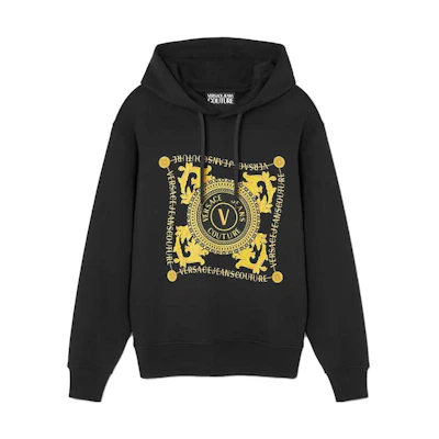 Versace Black Drawstring Pullover Hoodie with Letter Print E75GAIF07-ECF00F-EG89