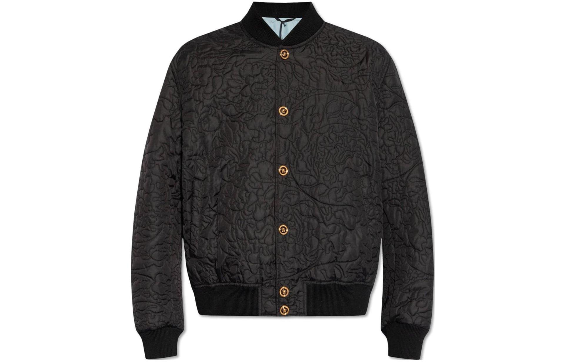 Versace Black Embossed Floral Pattern Collarless Jacket 1013890-1A10021-1B000