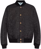 Versace Black Embossed Floral Pattern Collarless Jacket 1013890-1A10021-1B000 Versace Black Embossed Floral Pattern Collarless Jacket 1013890-1A10021-1B000