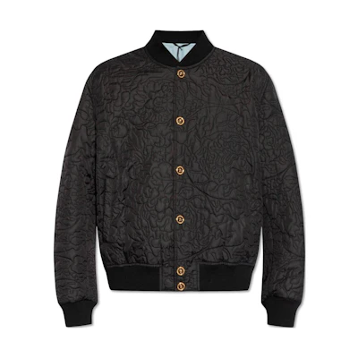 Versace Black Embossed Floral Pattern Collarless Jacket 1013890-1A10021-1B000