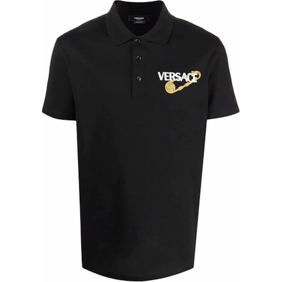 Versace Black Embroidered Letter Logo Straight-Cut Casual Polo Shirt 10015621-A011591-B000