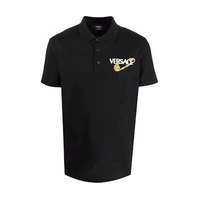 Versace Black Embroidered Letter Logo Straight-Cut Casual Polo Shirt 10015621-A011591-B000