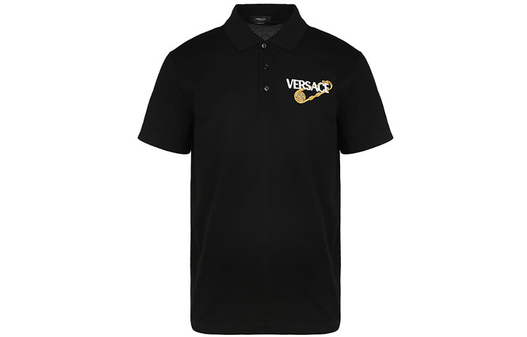Versace Black Embroidered Letter Logo Straight-Cut Casual Polo Shirt 10015621-A011591-B000 圖 2