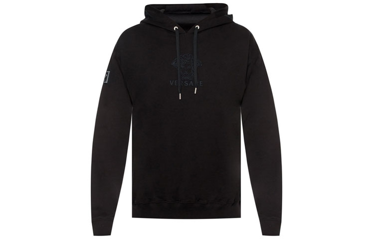 Versace Black Embroidered Logo Loose Fit Hoodie A83499-A228146-A008
