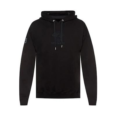Versace Black Embroidered Logo Loose Fit Hoodie A83499-A228146-A008