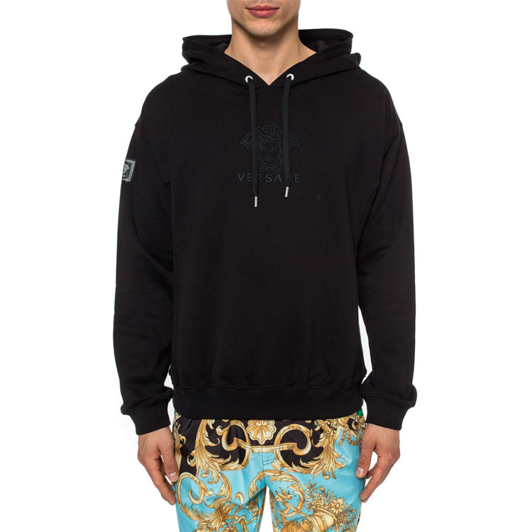 Lookbook Versace Black Embroidered Logo Loose Fit Hoodie A83499-A228146-A008