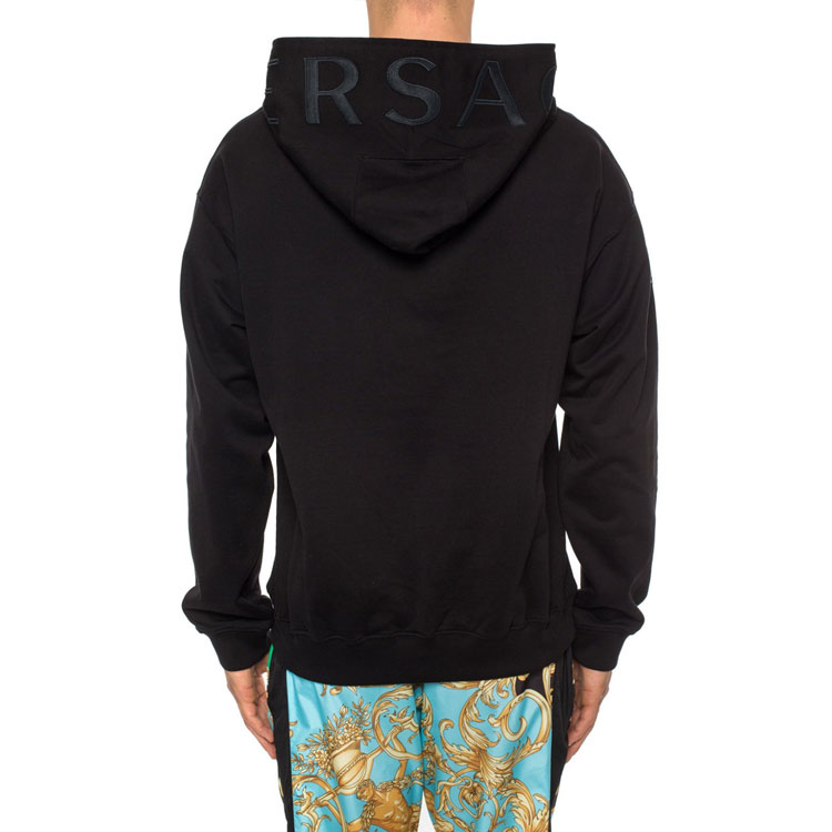 Shop Versace Black Embroidered Logo Loose Fit Hoodie A83499-A228146-A008