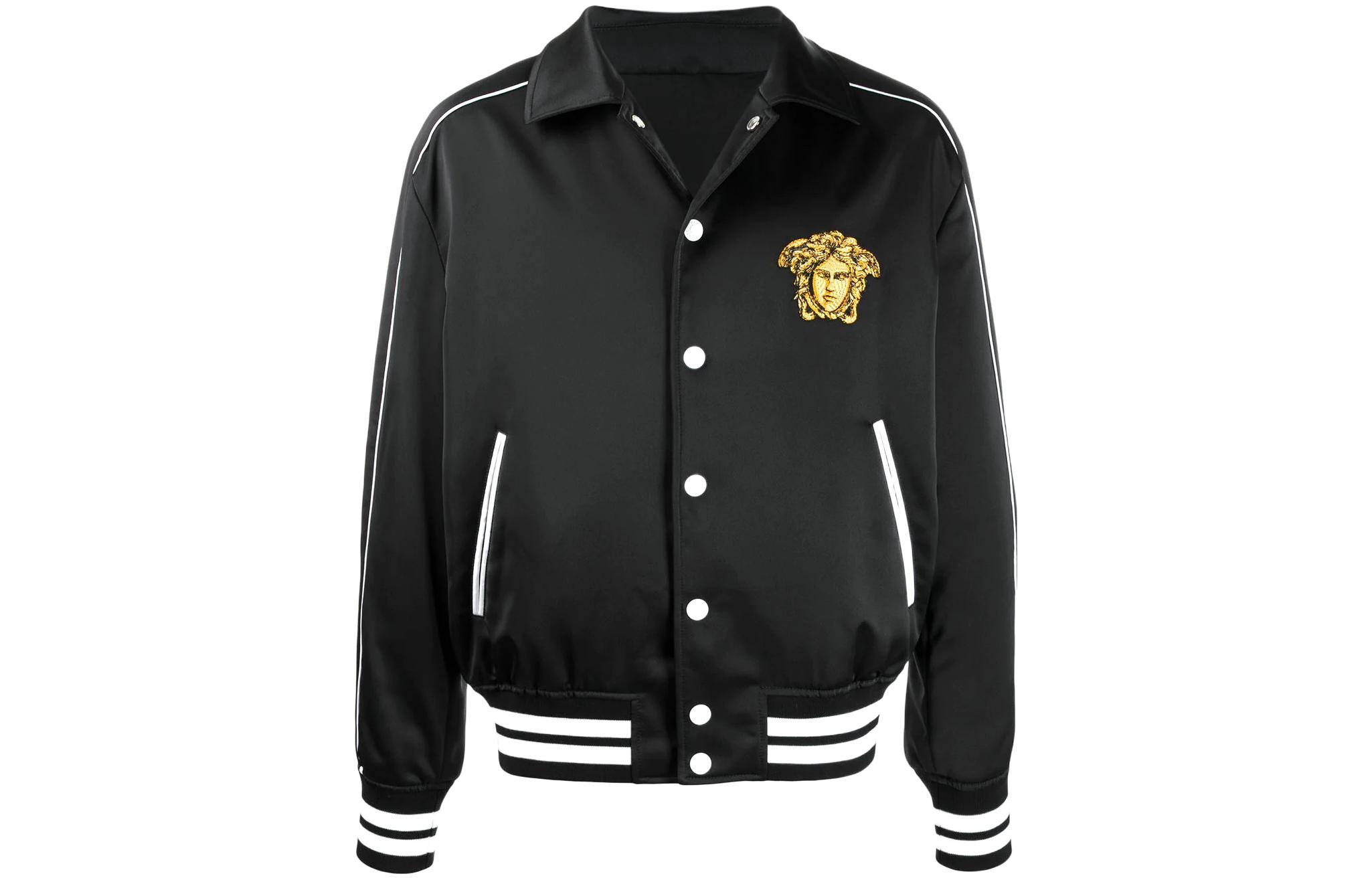 Versace Black Embroidered Pattern Collared Jacket A83110-A229940-A008