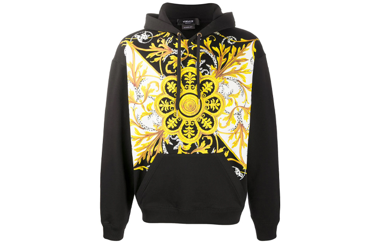 VERSACE Black Floral Print Hoodie Long Sleeve A87476-A231242-A1008