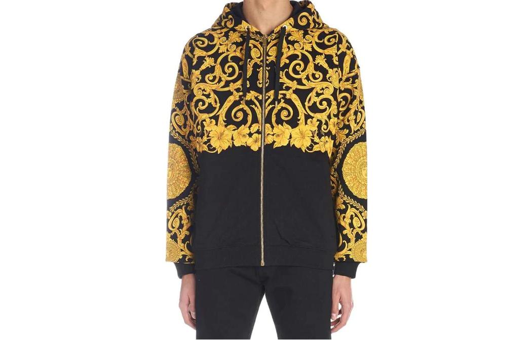 Versace Black Floral Print Zip-Up Hoodie Jacket A81932-A227994-A708